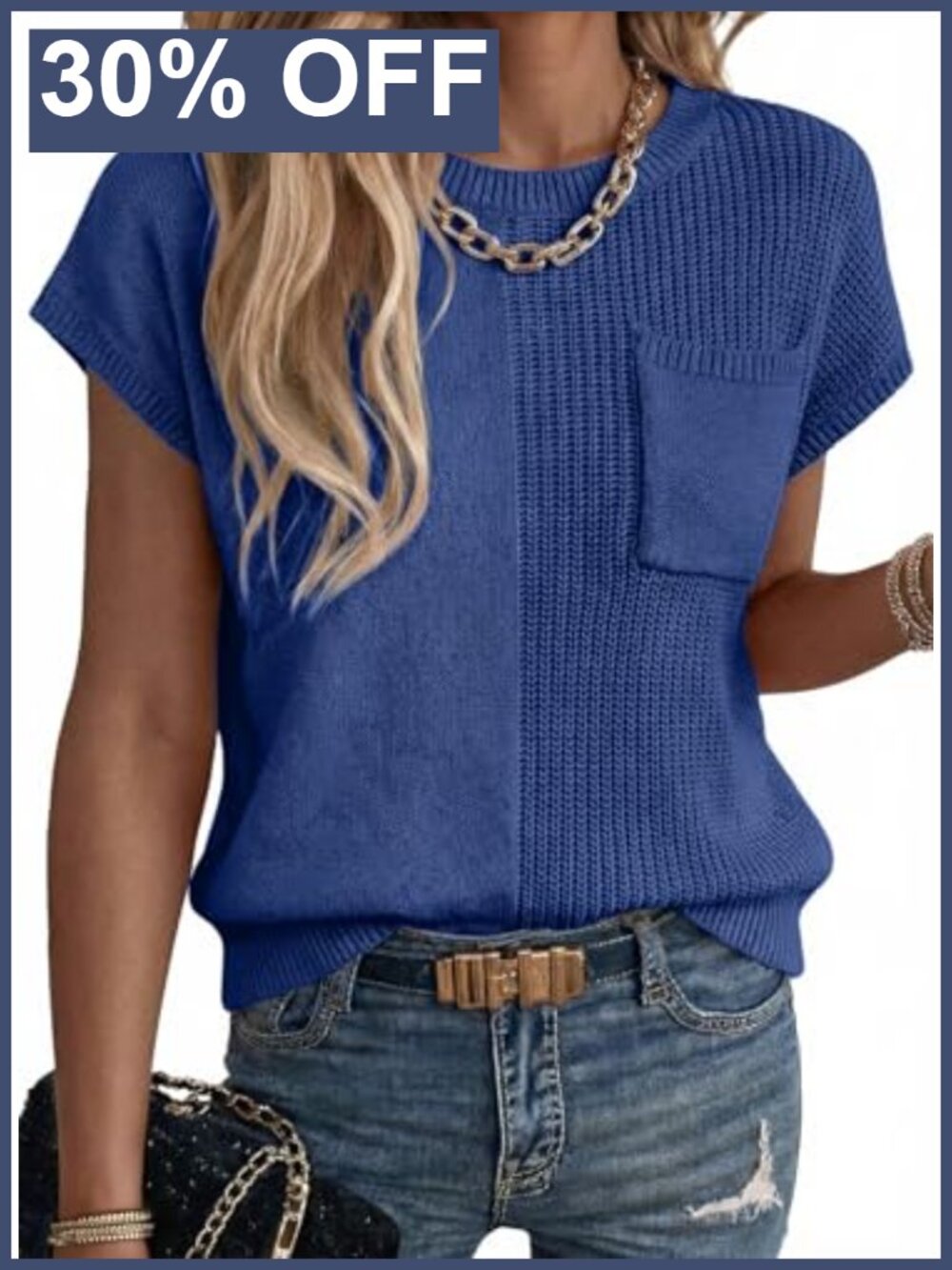 Women Asymmetrical Short Sleeve Knit Sweater Vest Crew Neck Cap Sleeve